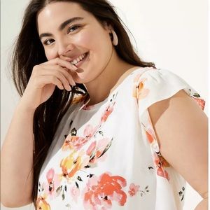 NWT PLUS LOFT BLOSSOM RUFFLE SLEEVE MIXED MEDIA